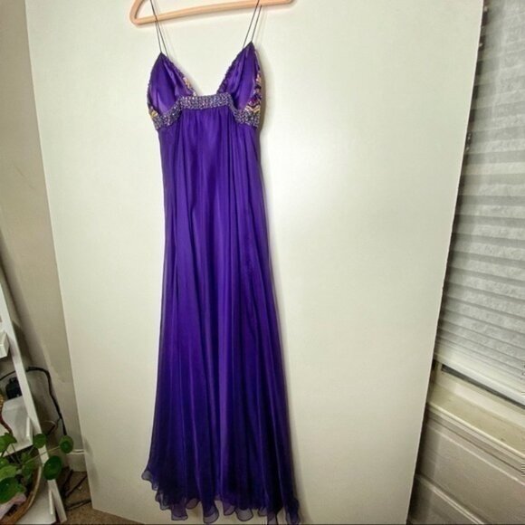 Jovani royal purple maxi prom dress with purple and yellow gem detailing EUC - Picture 6 of 7